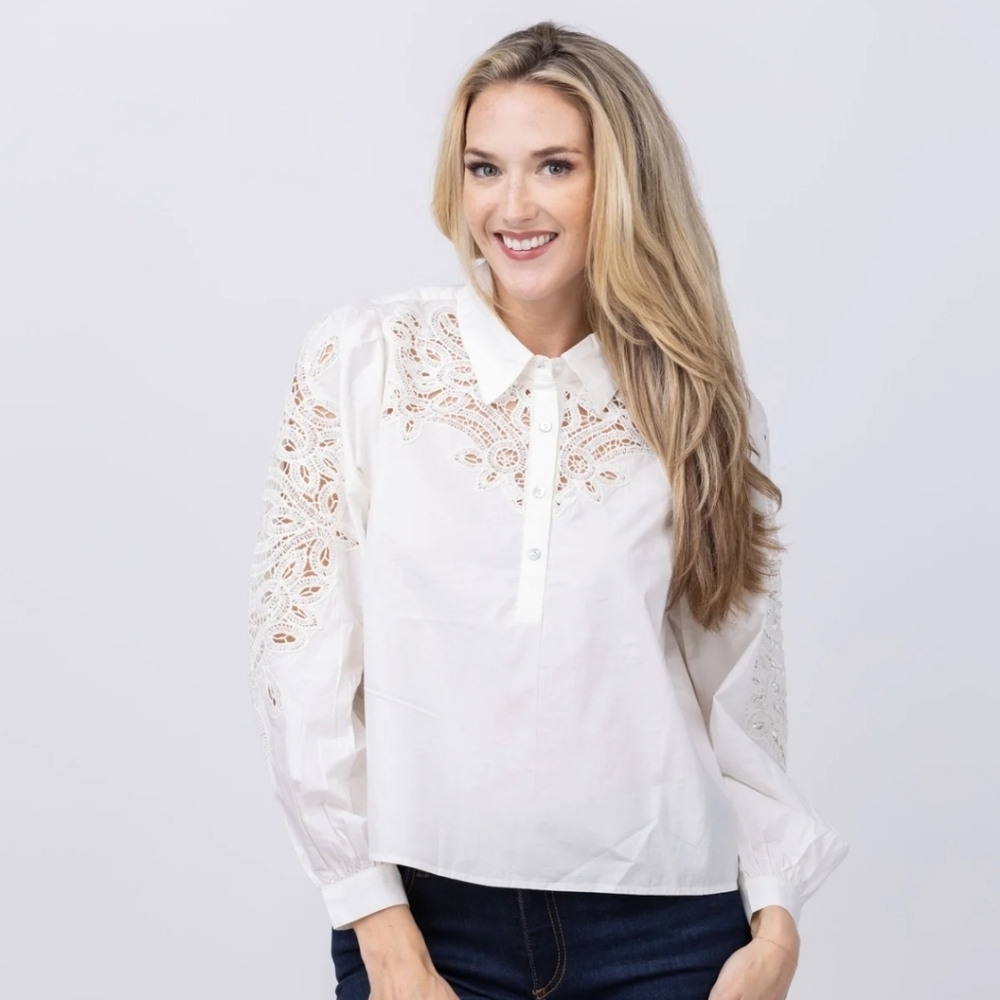 Anthropologie's Love The Label Callum Embroidered Top In Egret $325 M
